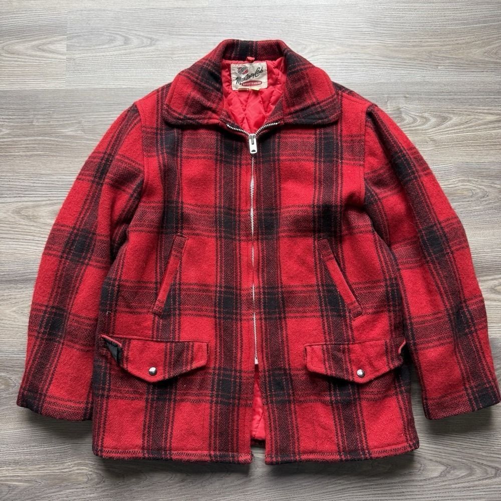 VTG 70s Monterey Club Sportswear Red Plaid Wool Jacket Hunting Quilt Lined 42